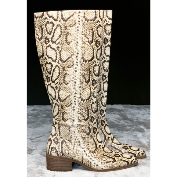 Vince Camuto BeaAnna Tan Leather Snake Print Knee High Boots Womens Size 7 - Picture 7 of 16